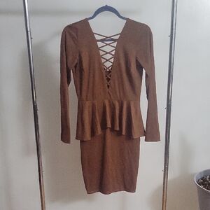 Elegant Brown Long Sleeve Dress